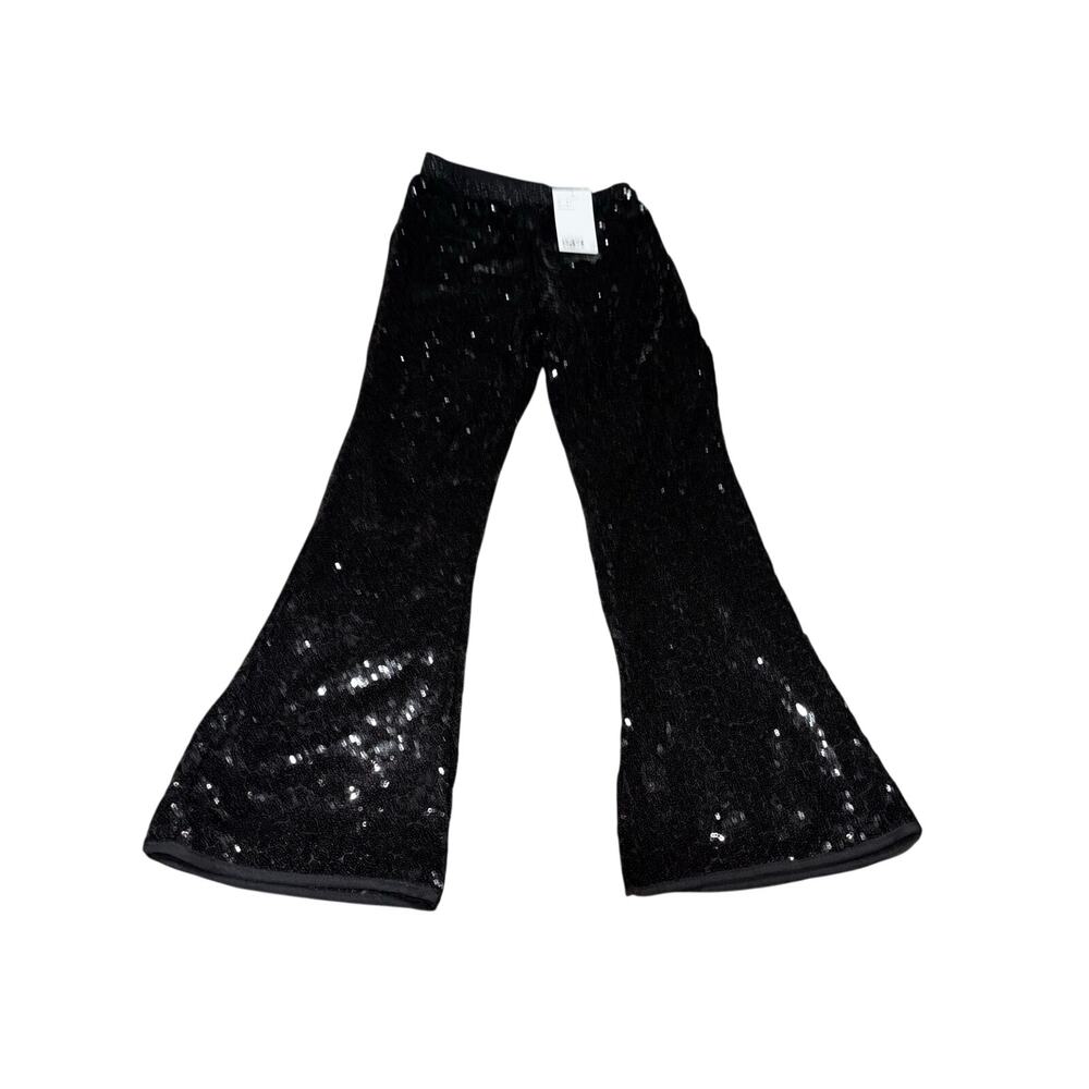 H&M 8/9 all black sequined elastic waist fully lined kick flare pants nwt